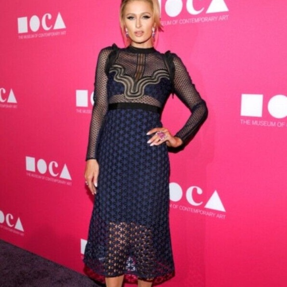 SELF-PORTRAIT Blue + Black Star Repeat Lace Dress 10 - Picture 2 of 8